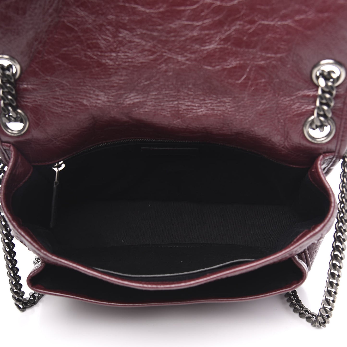 Crinkled Calfskin Matelasse Monogram Medium Niki Chain Satchel Burgundy