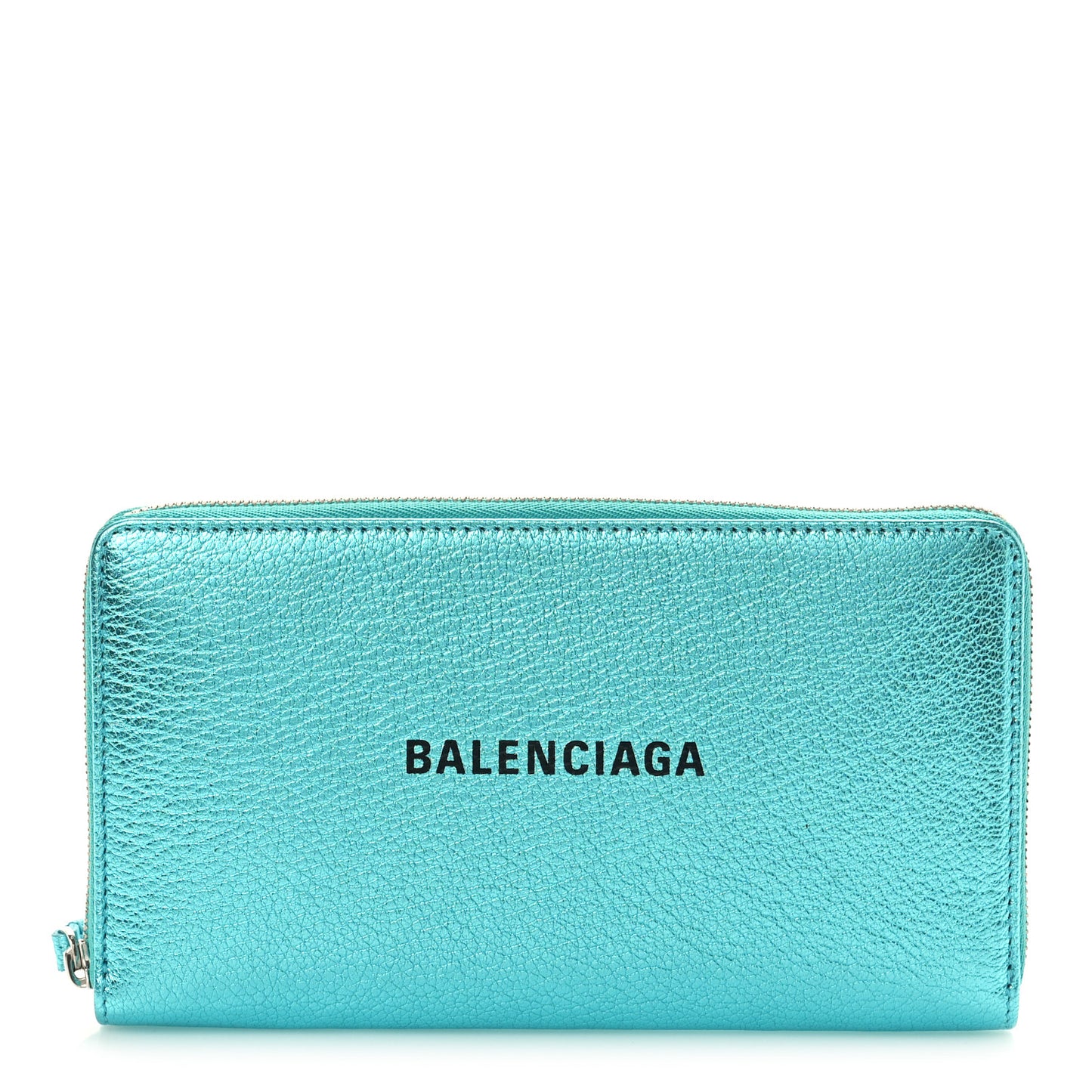 Metallic Goatskin Logo Everyday Continental Zip Around Wallet Turquoise Black