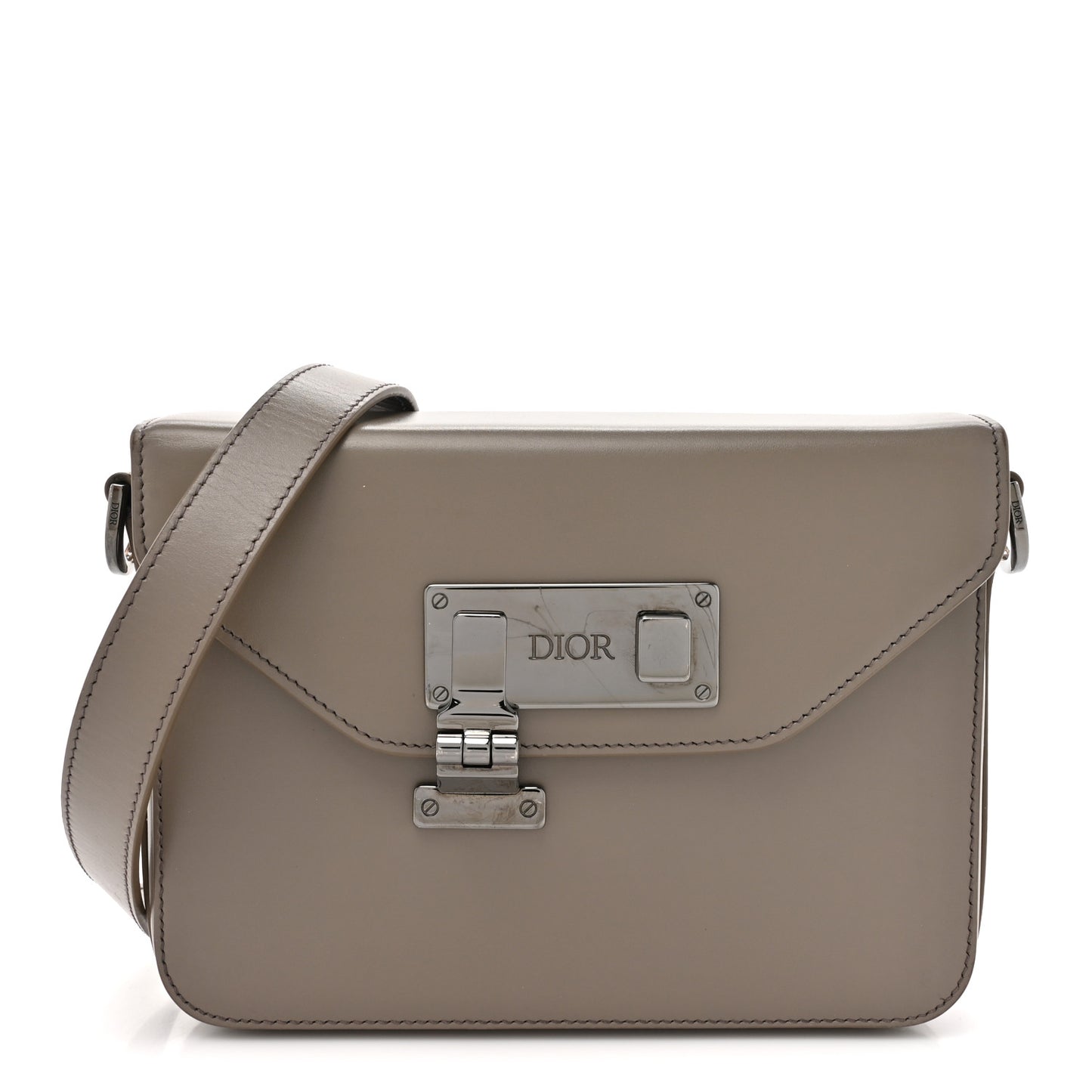 Smooth Calfskin Lock Messenger Bag Beige