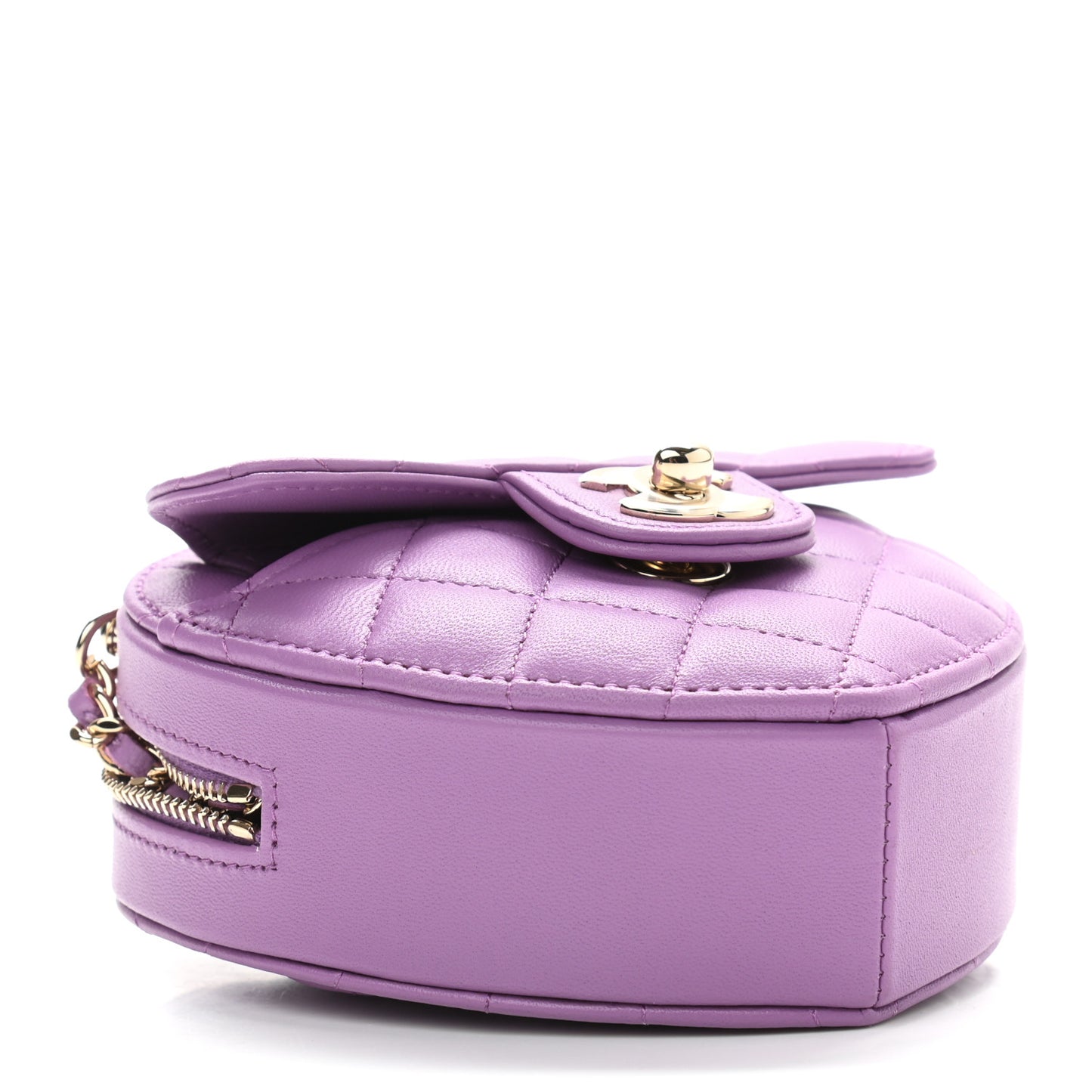 Lambskin Quilted CC In Love Heart Clutch With Chain Purple