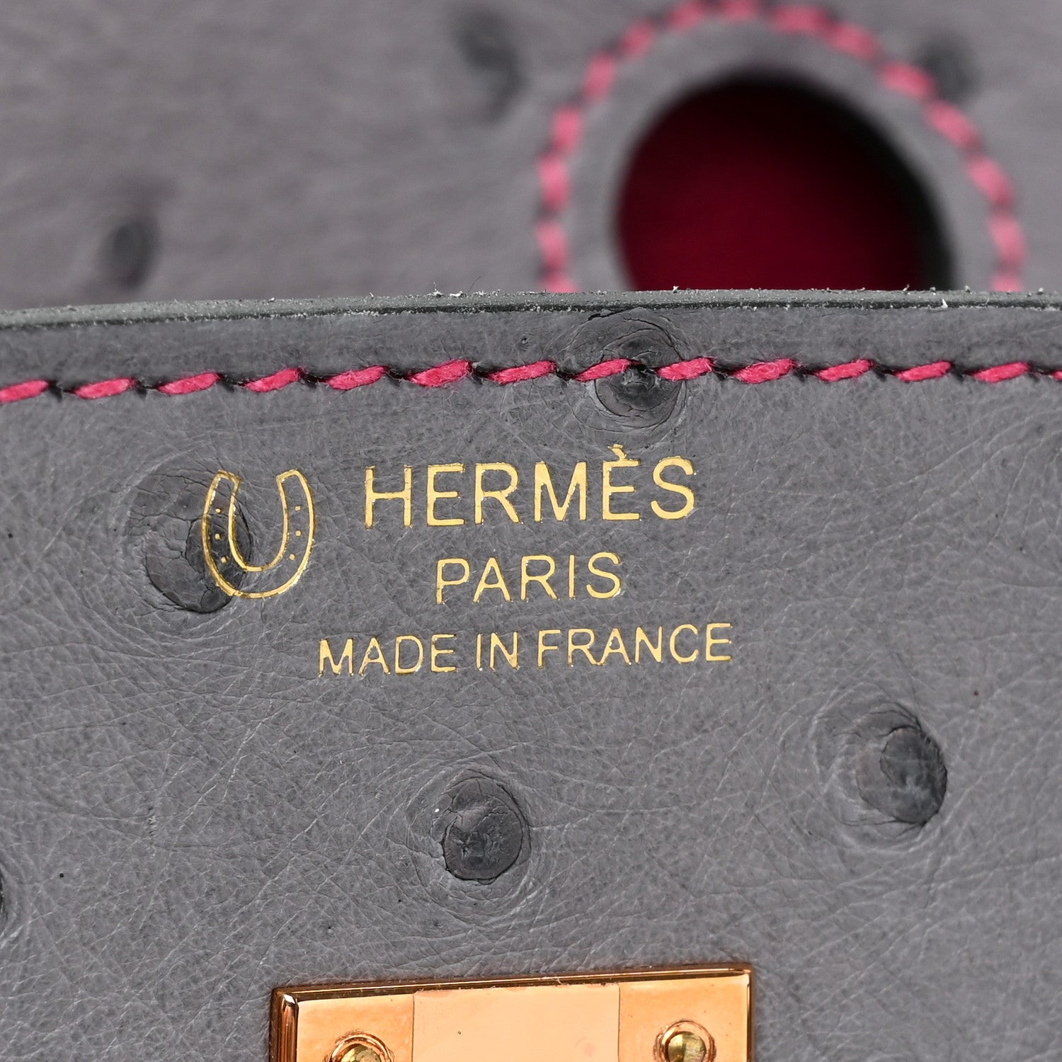 Hermes Ostrich Horseshoe Birkin 25 Gris Agate Rose Shocking 6 of 8