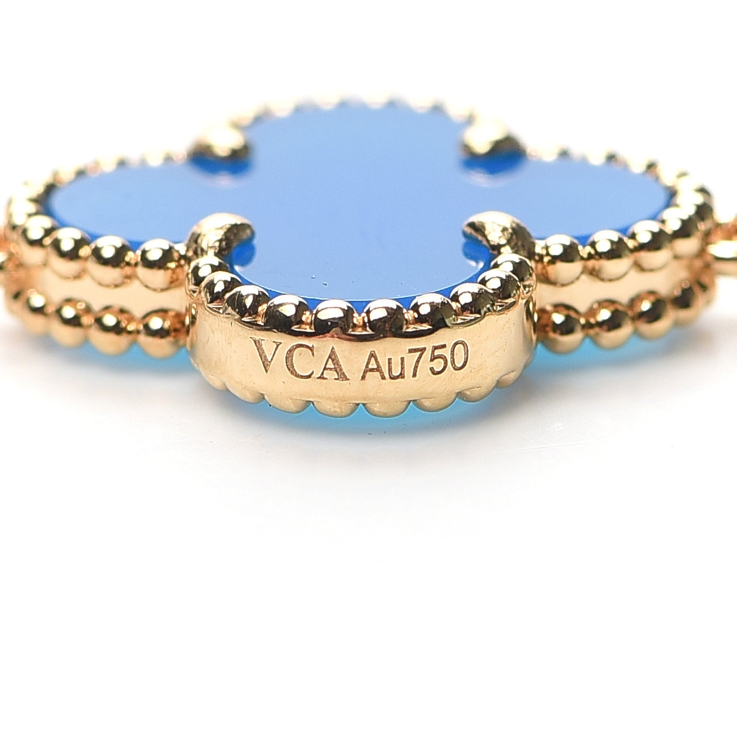 18K Yellow Gold Blue Agate 10 Motifs Vintage Alhambra Necklace
