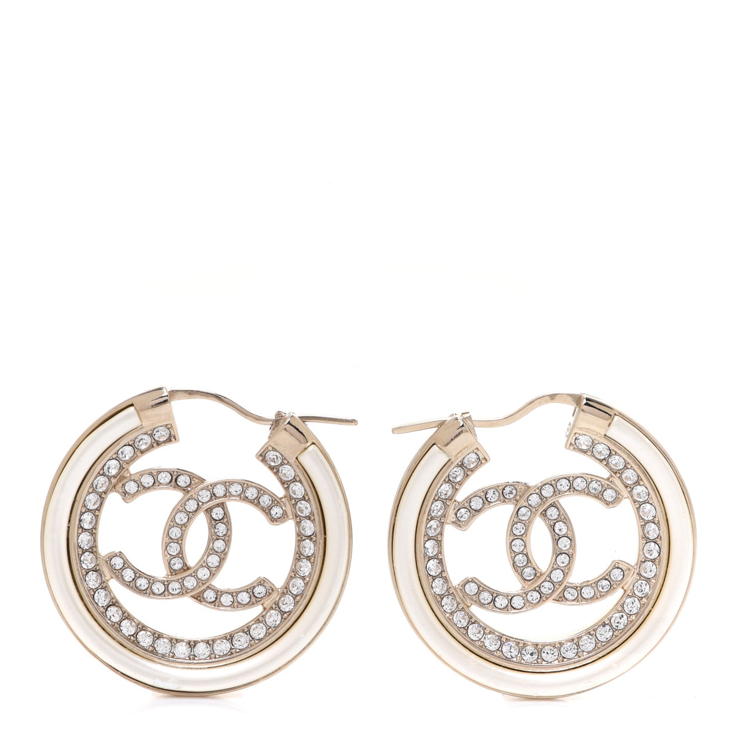 Metal Crystal Strass CC Hoop Earrings Gold