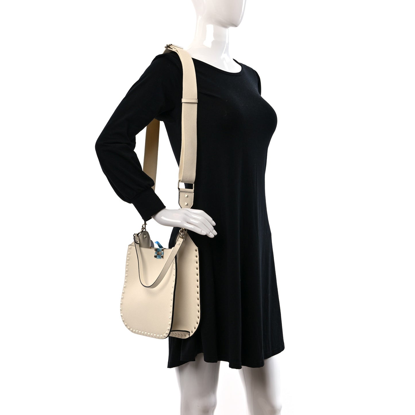 Grainy Calfskin Rockstud Flip-Lock Hobo Bag Ivory