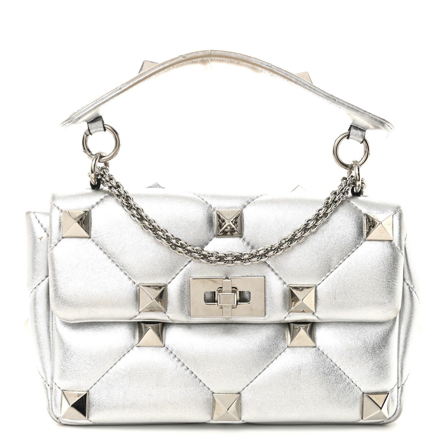 Valentino Garavani Nappa Medium Roman Stud Shoulder Bag Silver  display picture 1