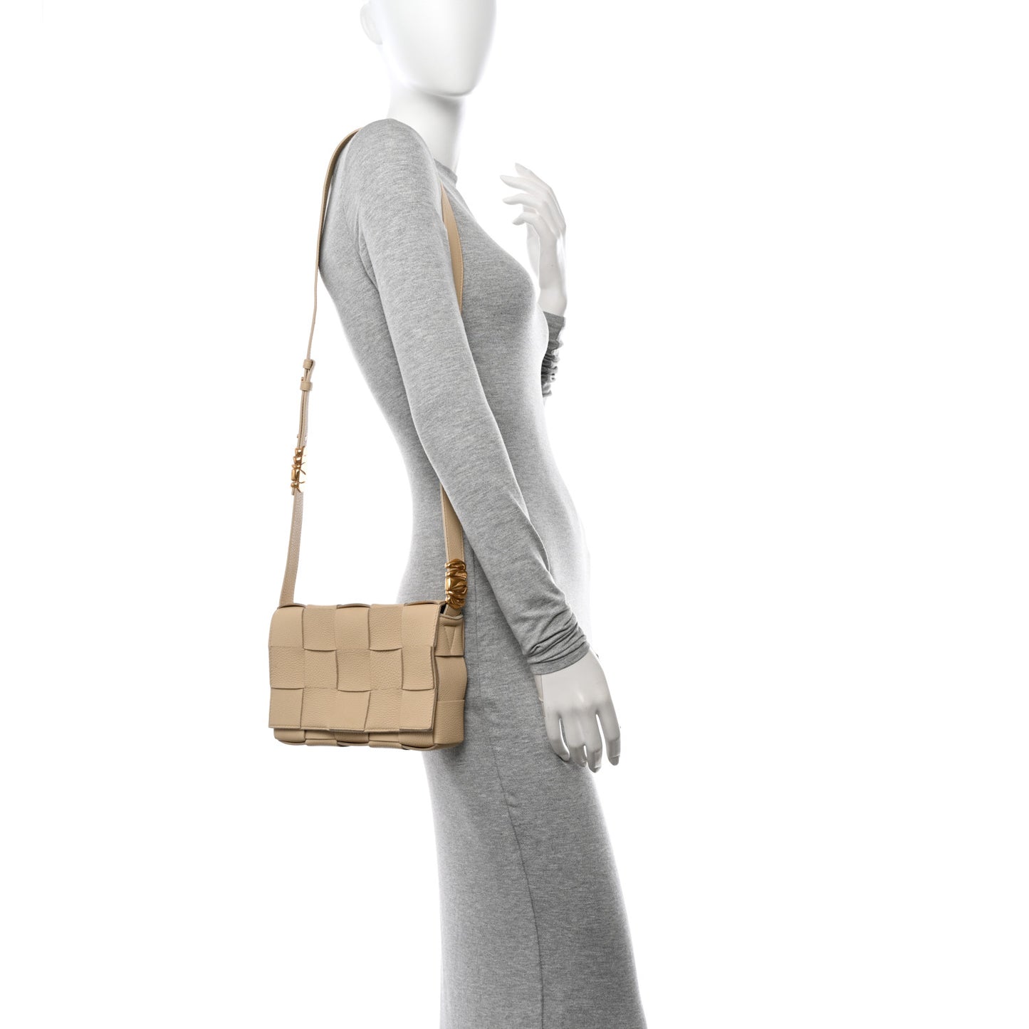 Grained Calfskin Maxi Intrecciato Cassette Crossbody Bag Porridge