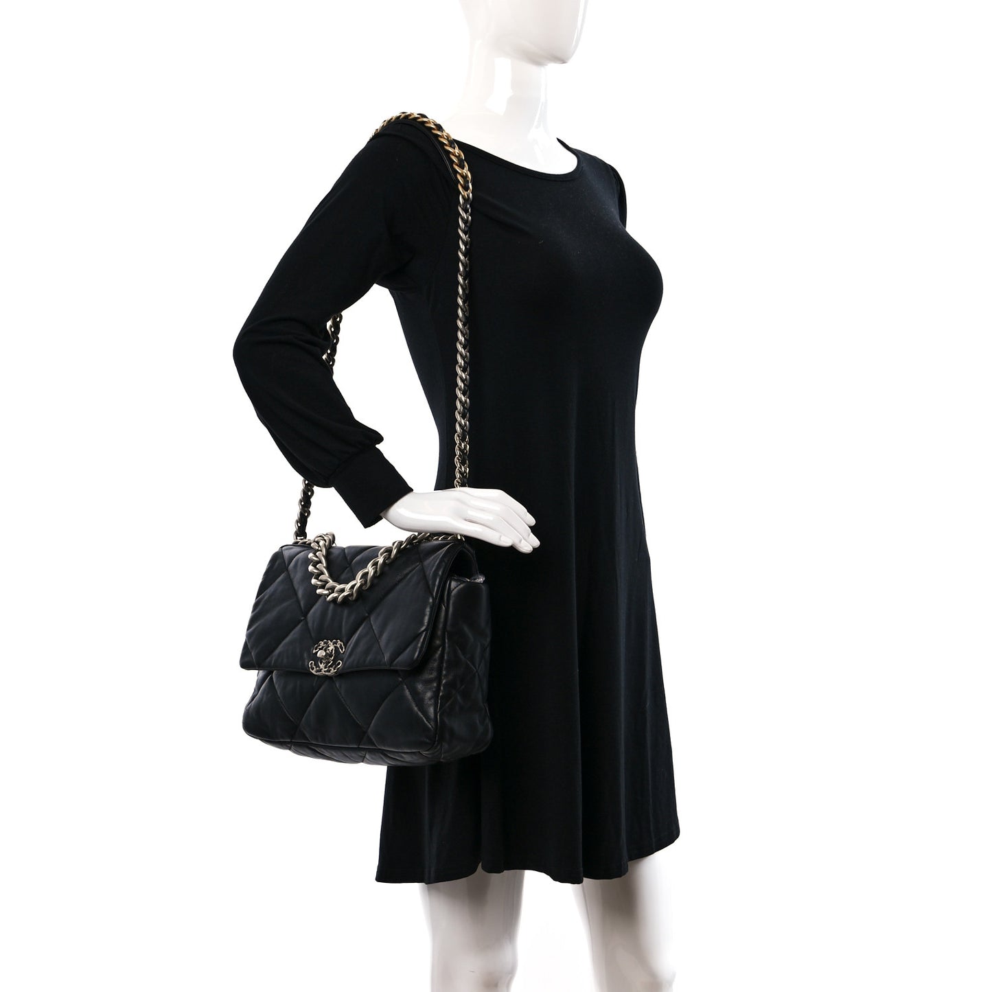 Lambskin Quilted Large Chanel 19 Flap Black