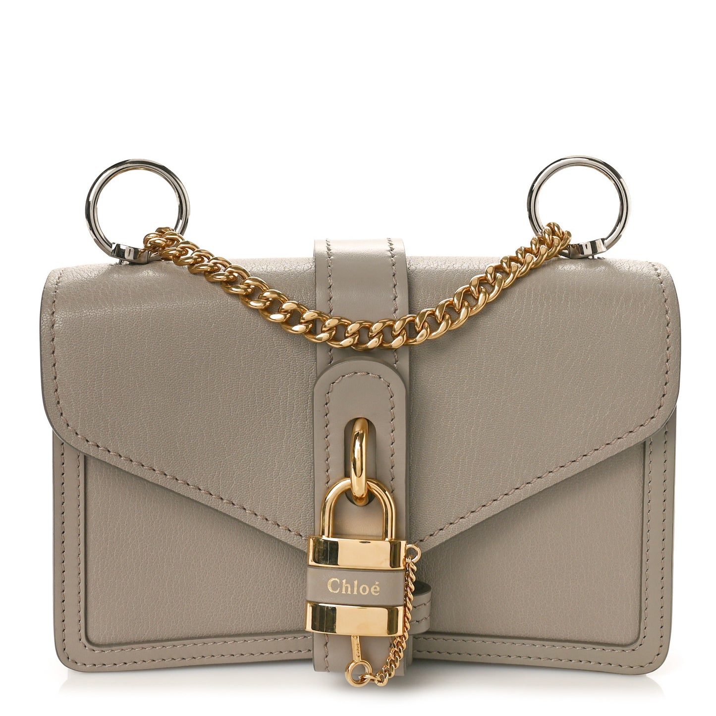 Shiny Goatskin Calfskin Aby Chain Shoulder Bag Motty Grey