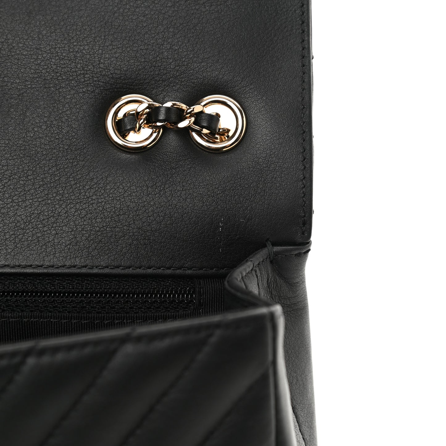 Calfskin Chevron Quilted Mini Statement Flap Black