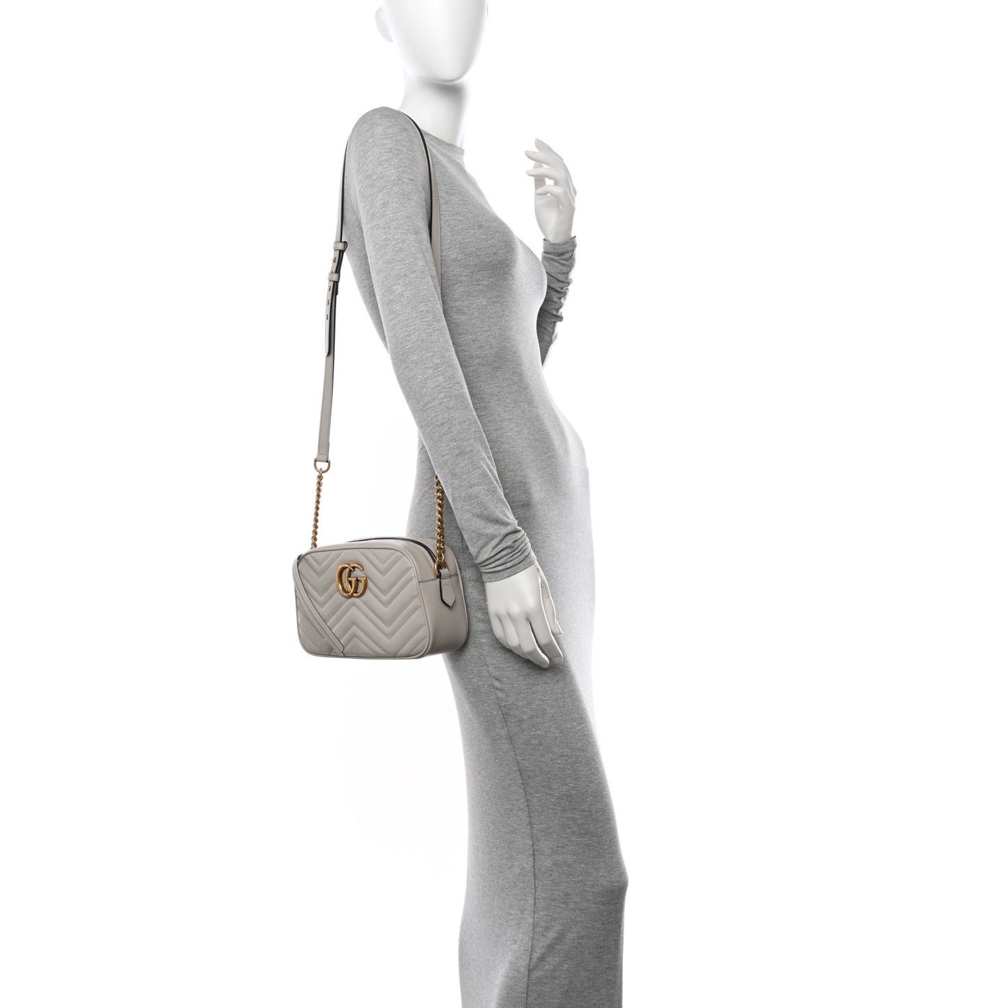 Calfskin Matelasse Small GG Marmont Chain Shoulder Bag Light Grey