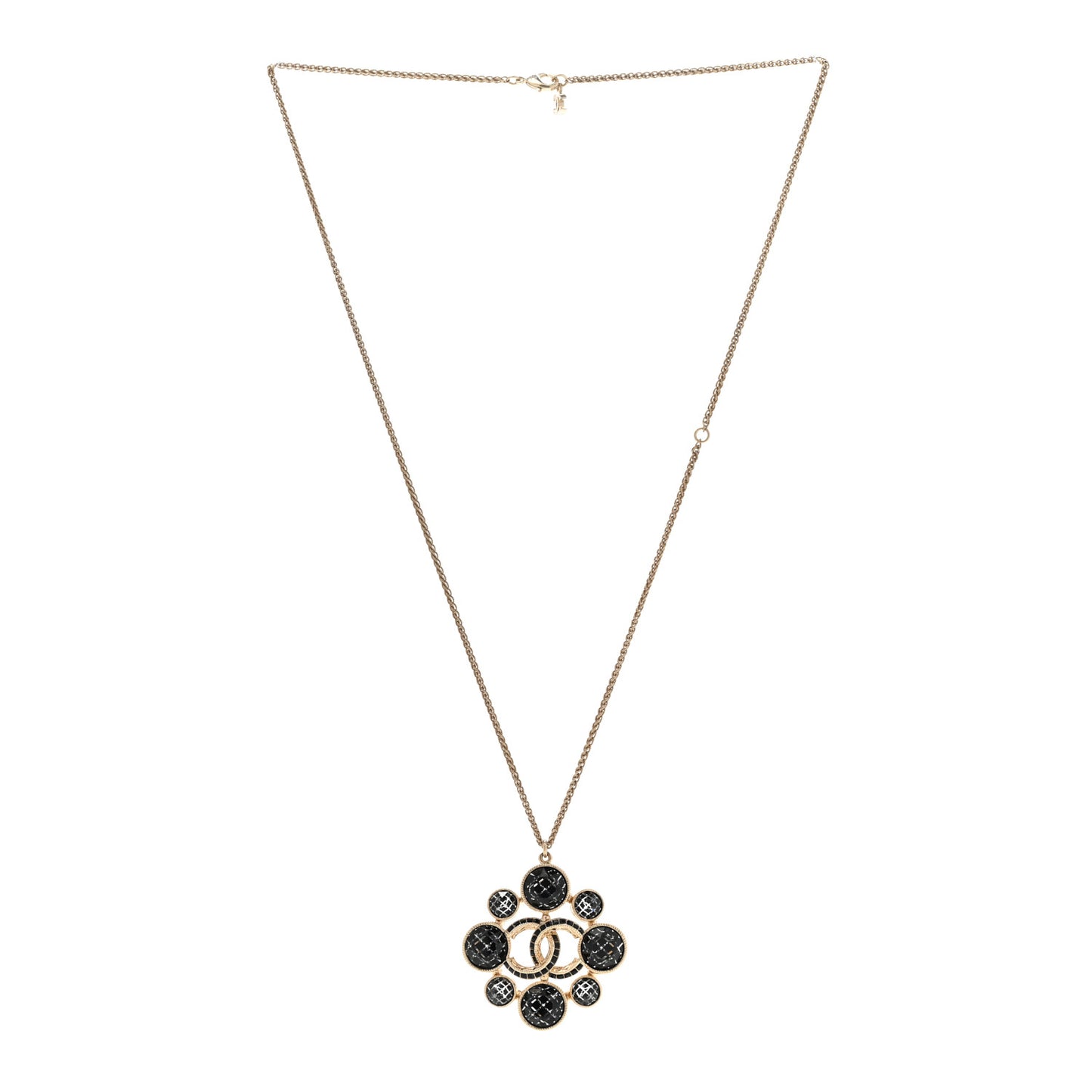 Gripoix Poured Glass Crystal CC Pendant Necklace Black Gold