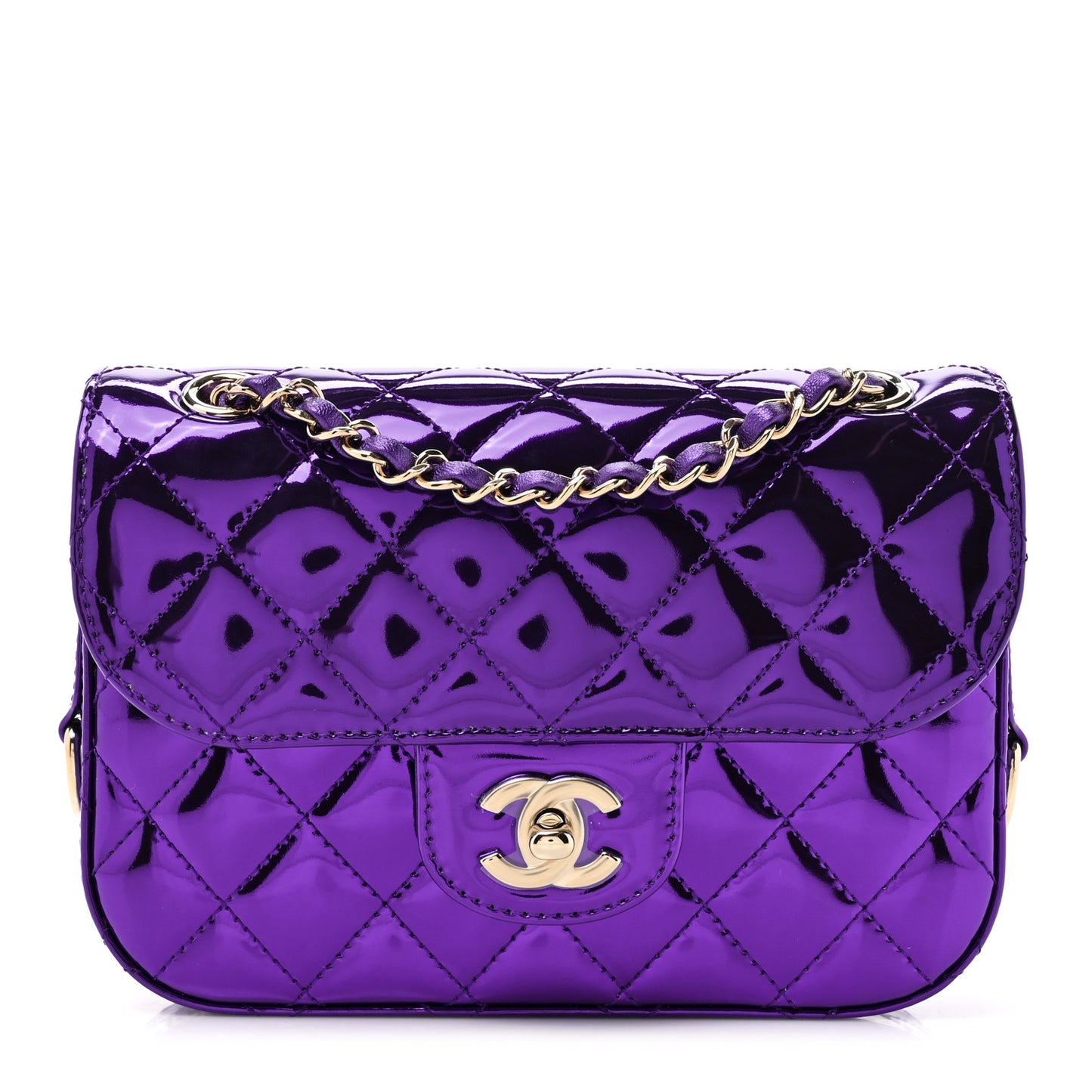Mirror Calfskin Metallic Calfskin Quilted Hollywood Boulevard Mini Flap With Star Coin Purse Purple