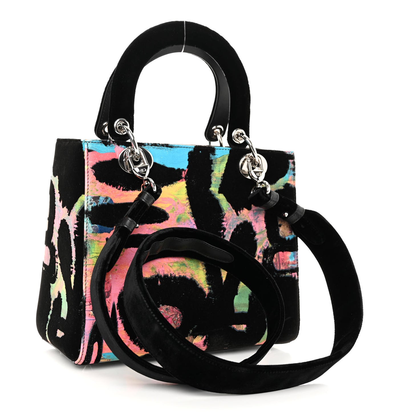 X CHRIS MARTIN Velvet Printed Medium Lady Dior Art Black Multicolor