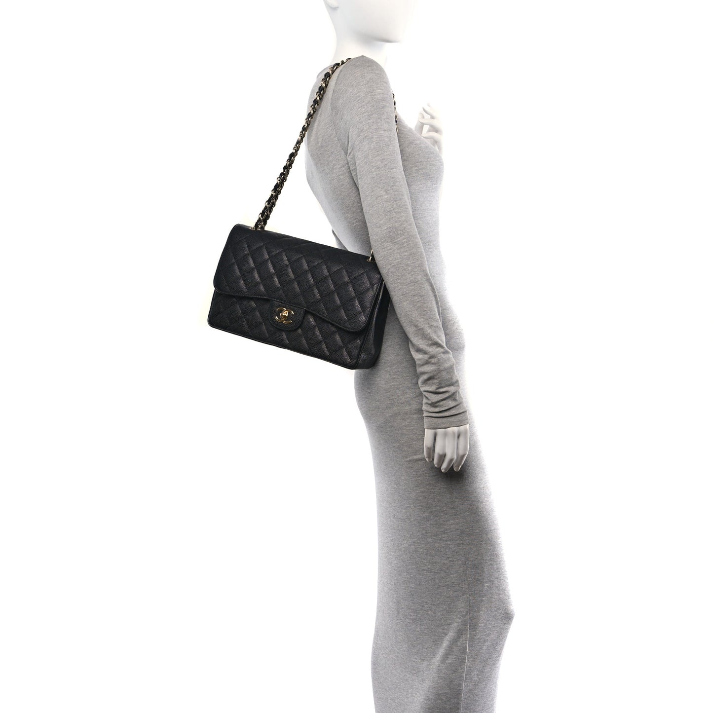 Caviar Quilted Jumbo Double Flap Black