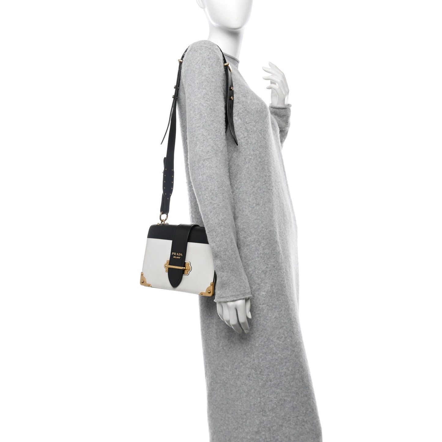 City Calf Saffiano Large Cahier Bag White Black