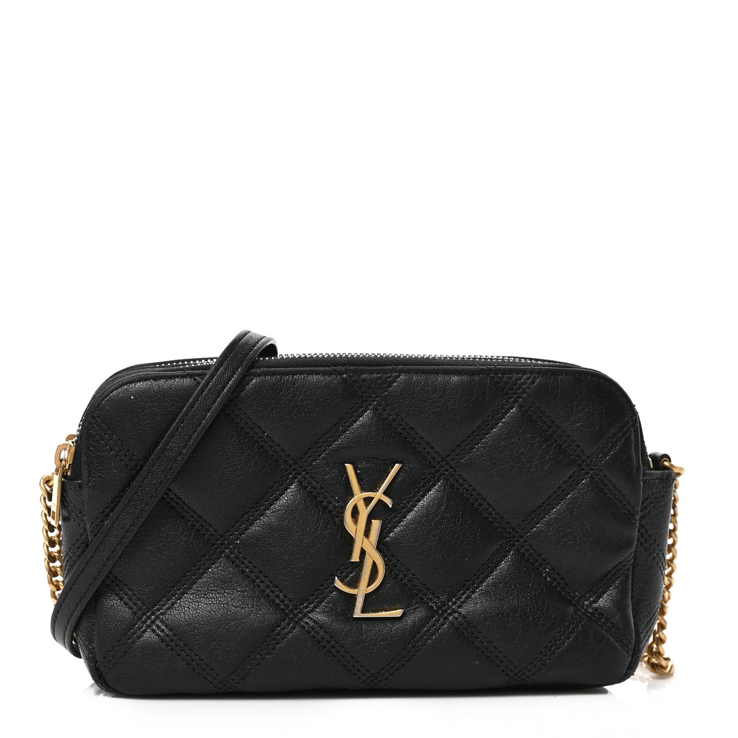 Grained Lambskin Quilted Mini Becky Double Zip Bag Black