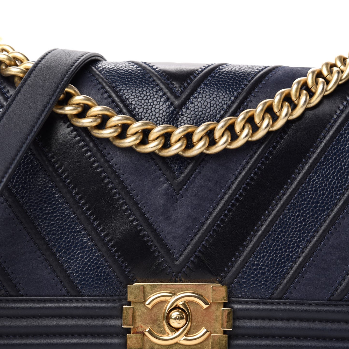 Caviar Suede Calfskin Chevron Medium Boy Flap Navy