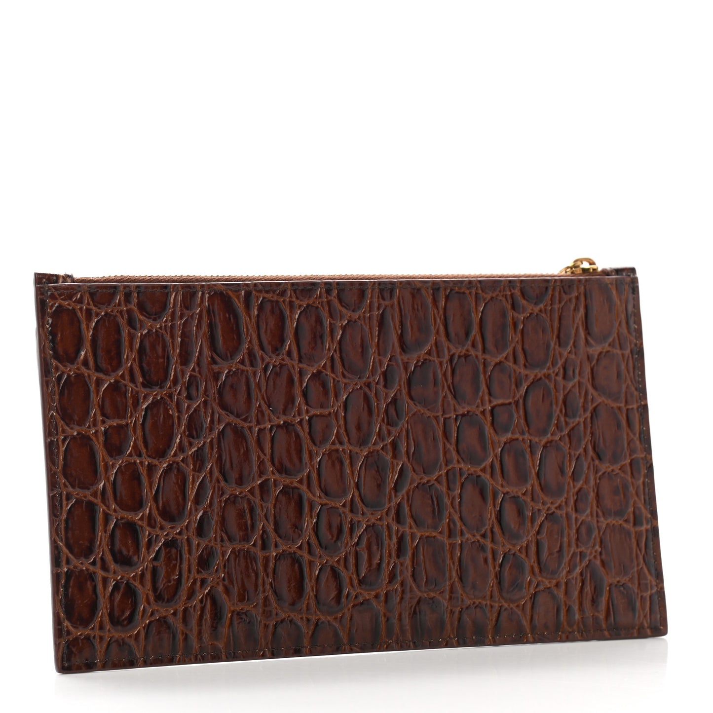 Crocodile Embossed Calfskin Monogram Zip Bill Pouch Pecan