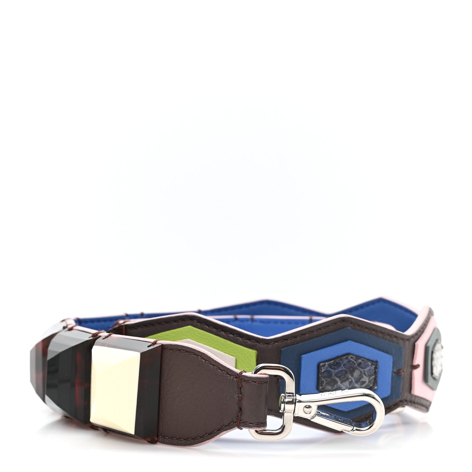 Fendi Vitello Century Snakeskin Plexiglass Bi-Color Studded Strap