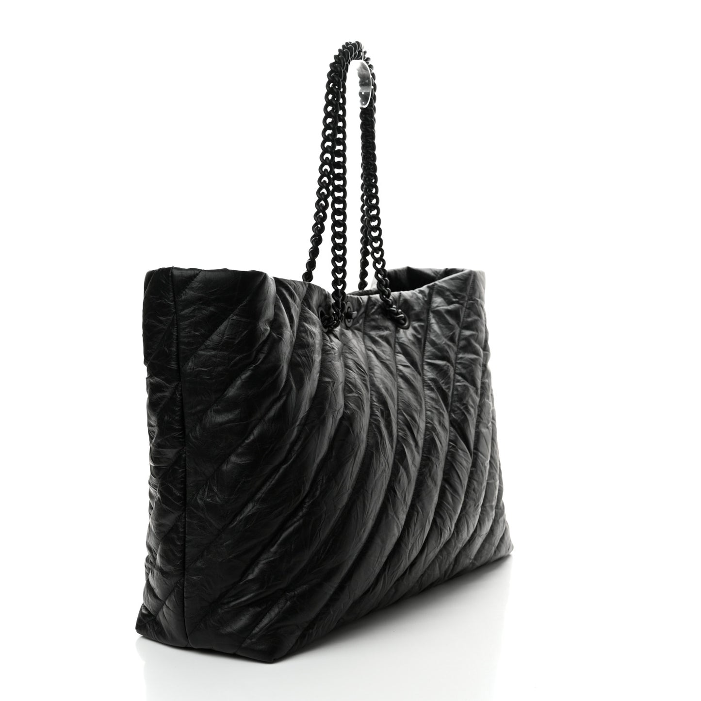 Crushed Calfskin Quilted Matte Black Hardware Large Crush Carry All Tote Bag Black