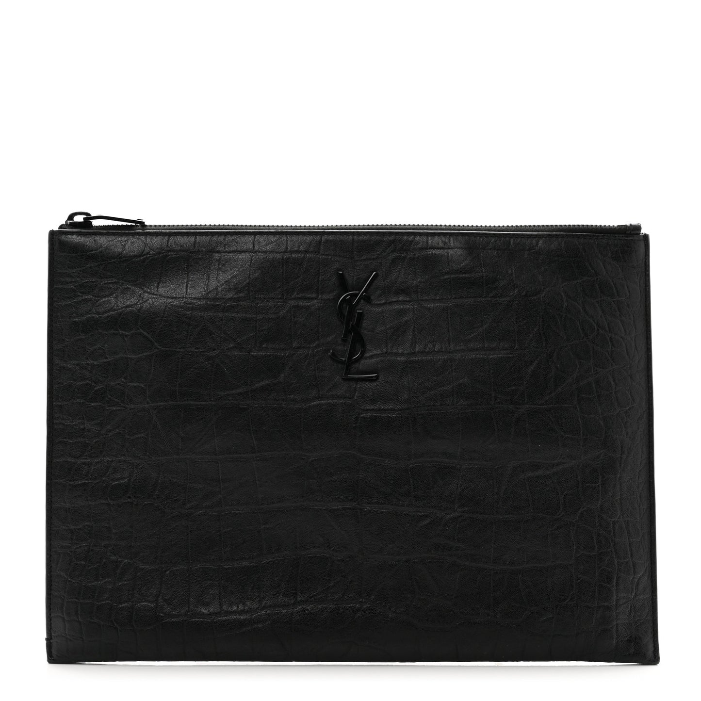 Calfskin Crocodile Embossed Monogram iPad Case Black
