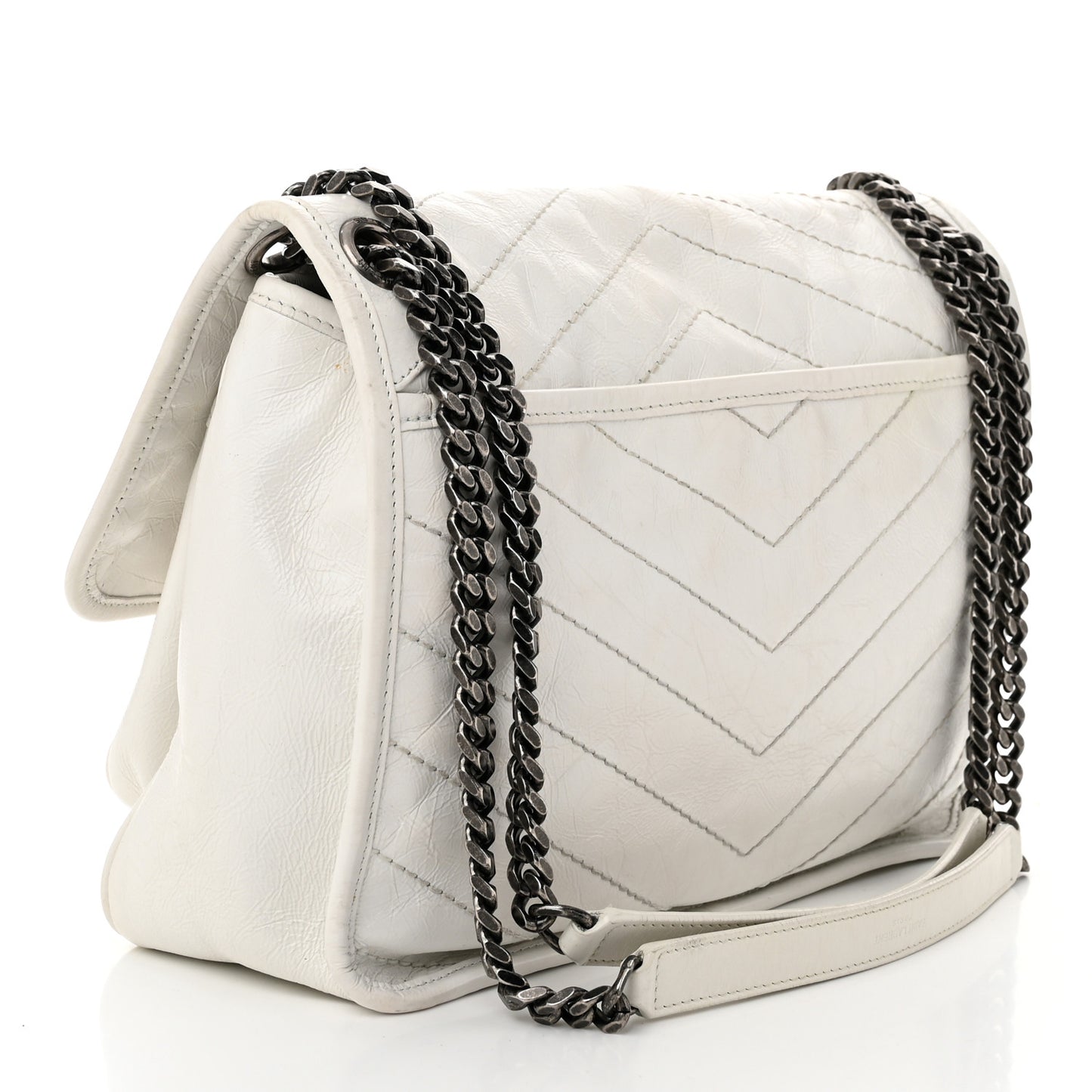 Crinkled Calfskin Matelasse Monogram Medium Niki Chain Satchel Ivory