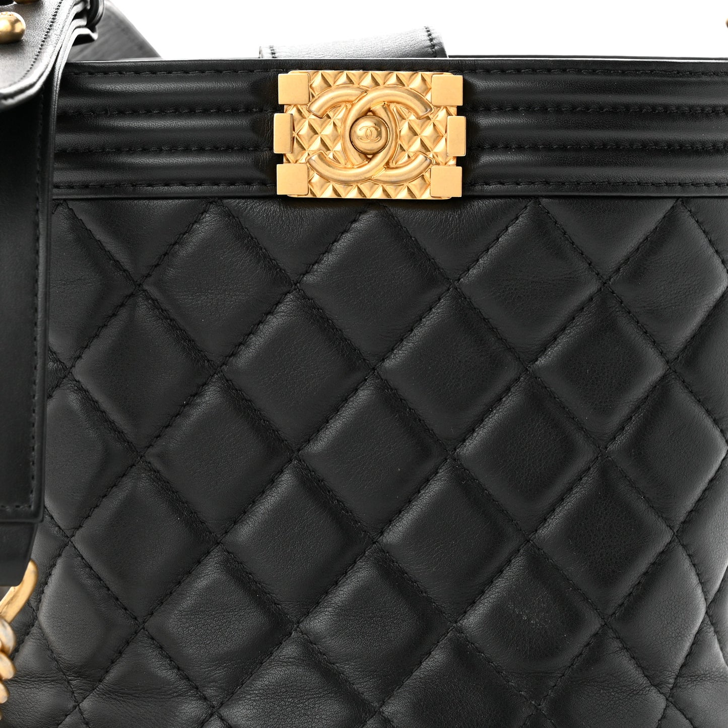 Calfskin Quilted Boy Bucket Bag Black