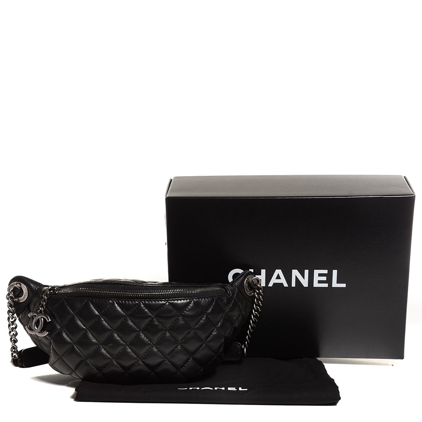 Lambskin Quilted Banane Waist Bag Fanny Pack Black