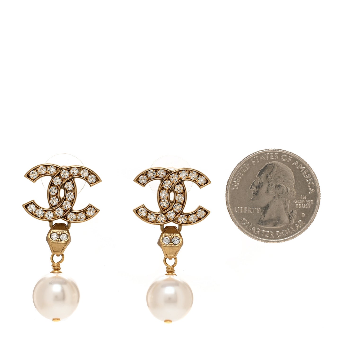Pearl Crystal CC Drop Earrings Gold