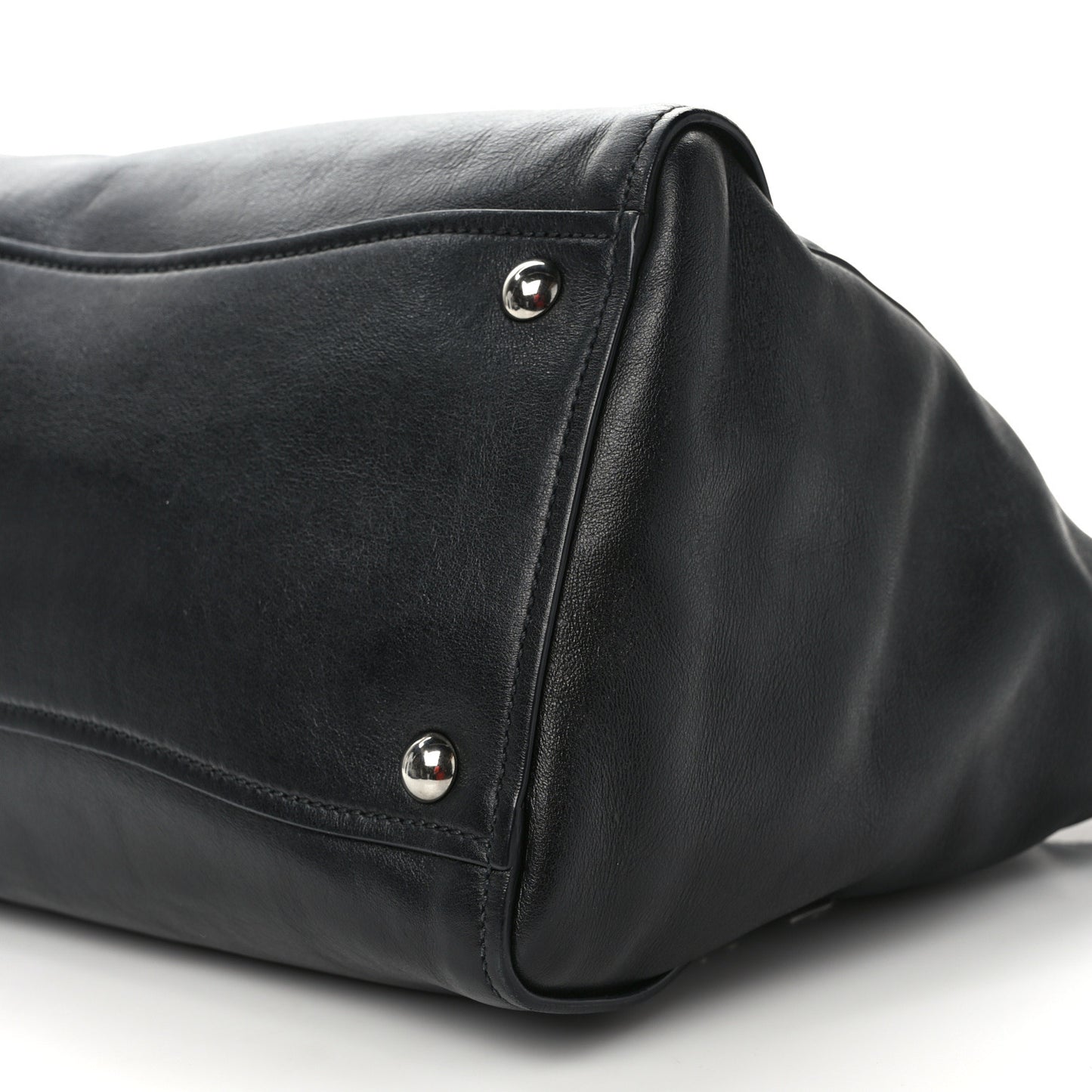 Soft Calf Studded Top Handle Bag Black