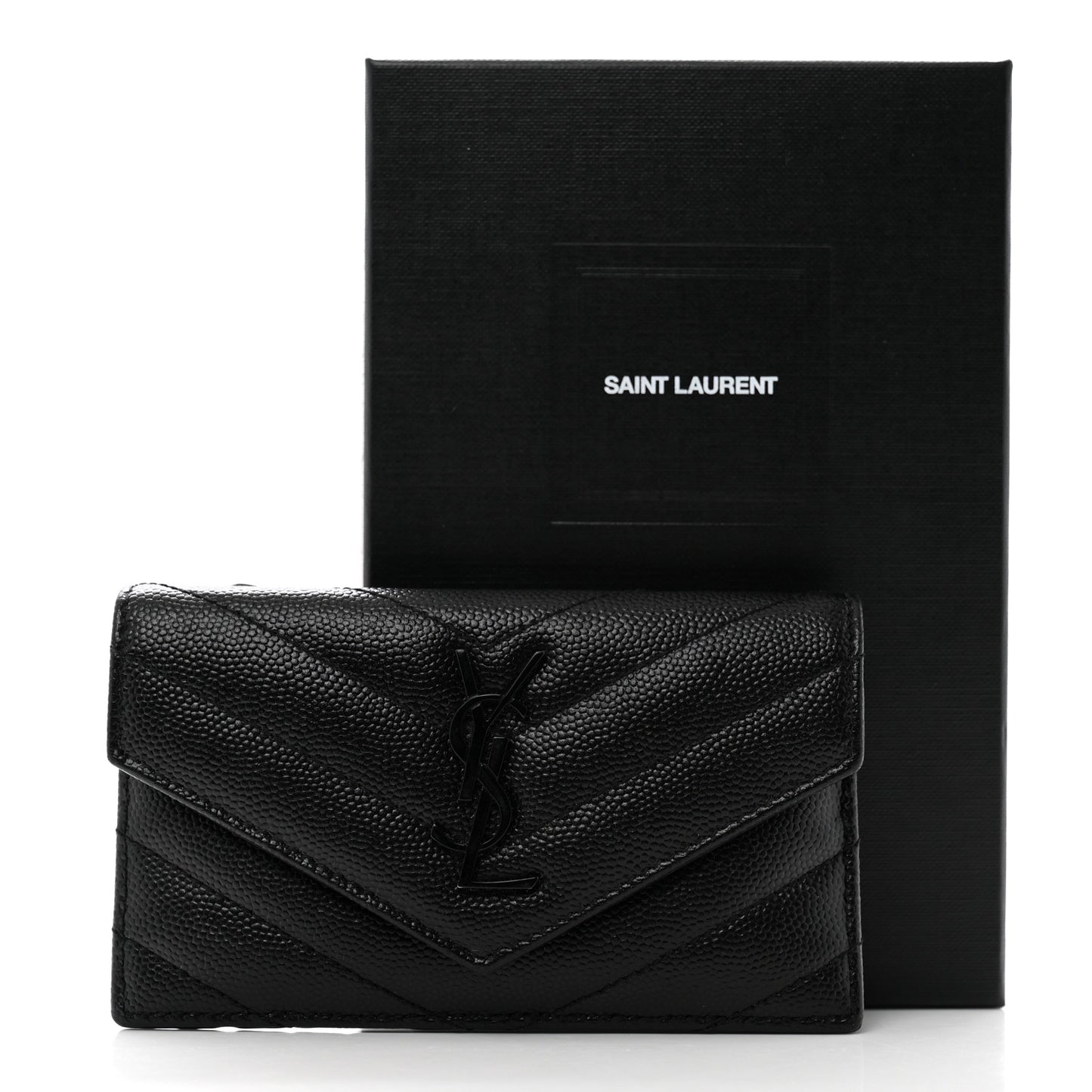 Grain De Poudre Matelasse Chevron Monogram Monochrome Compact Wallet Black