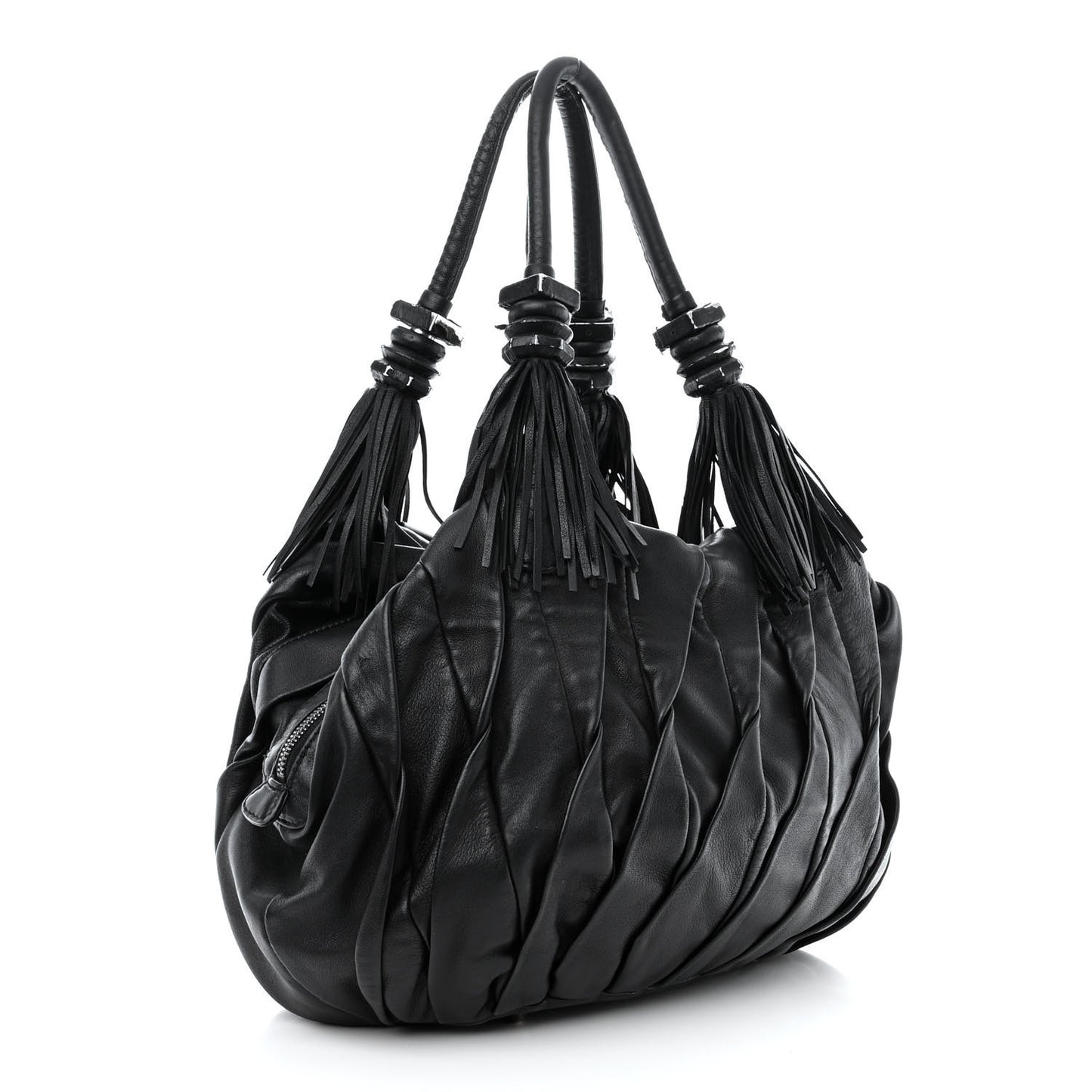 Lambskin Plated Fringed Tinzita Shoulder Bag Black