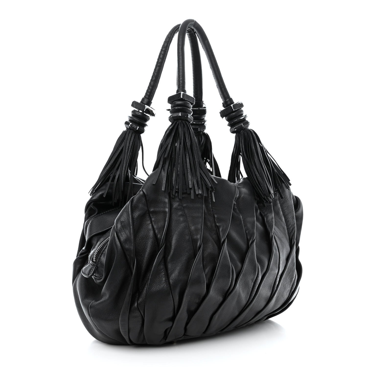 Christian Louboutin Lambskin Plated Fringed Tinzita Shoulder Bag Black 3 of 15