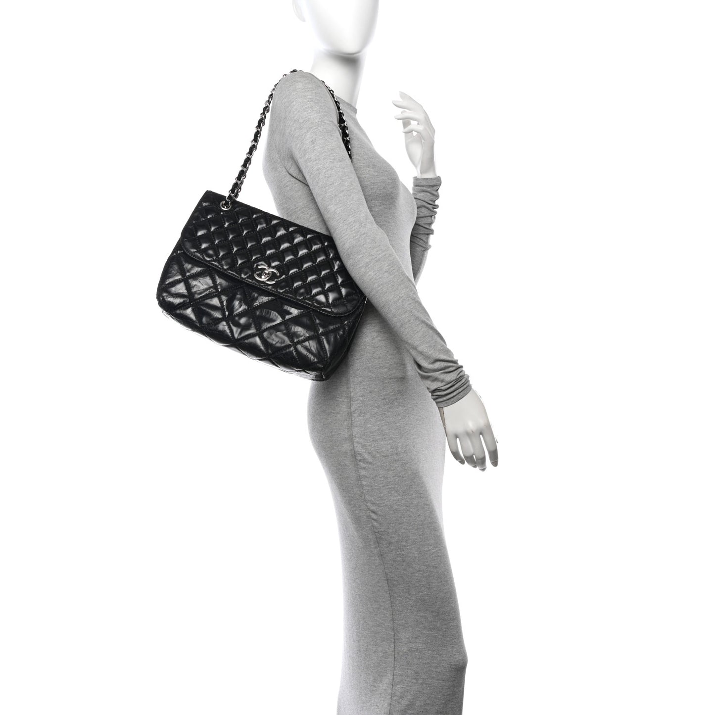 Vinyl Quilted In the Business Flap Bag Black
