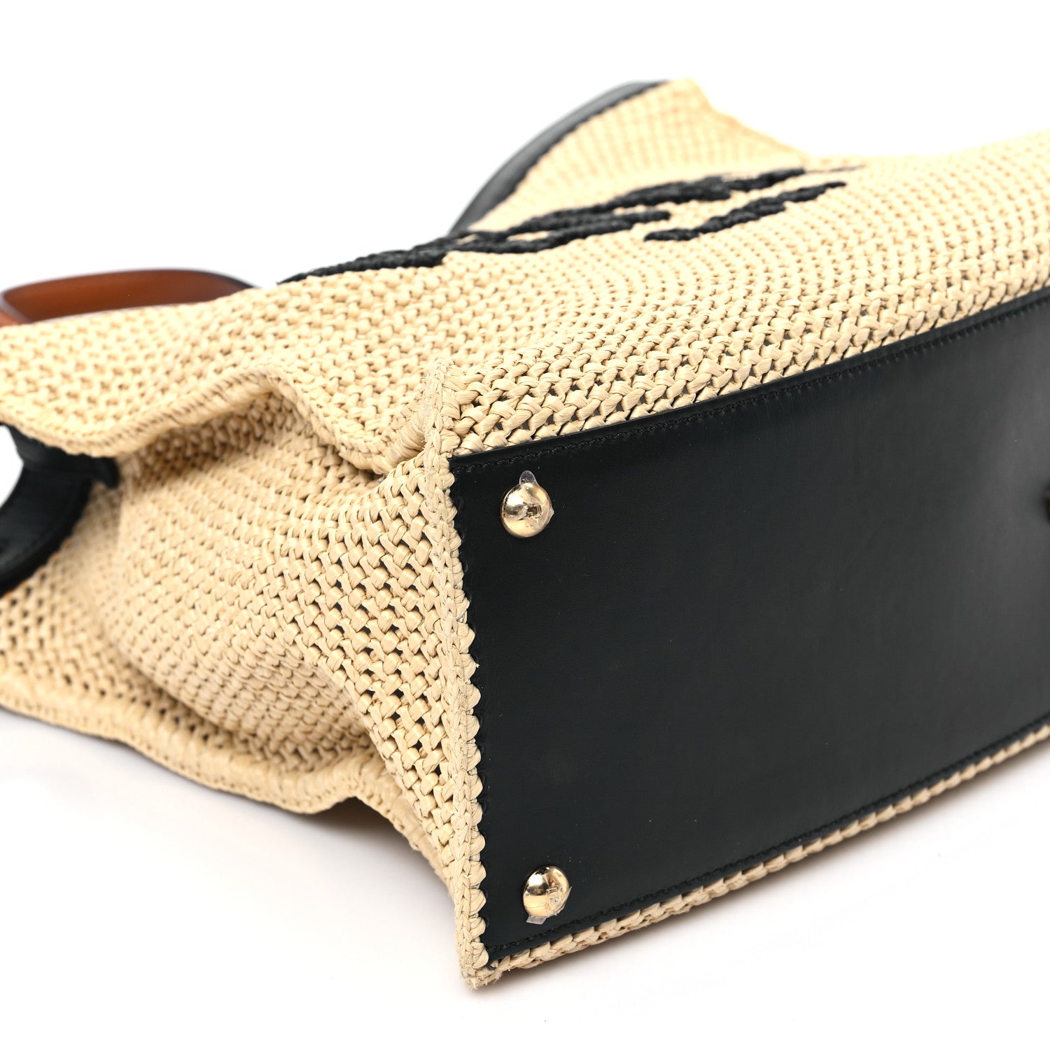 Fendi Raffia Vitello King Macrame Mesh Medium Peekaboo X-Tote Natural Black Cuoio 8 of 13
