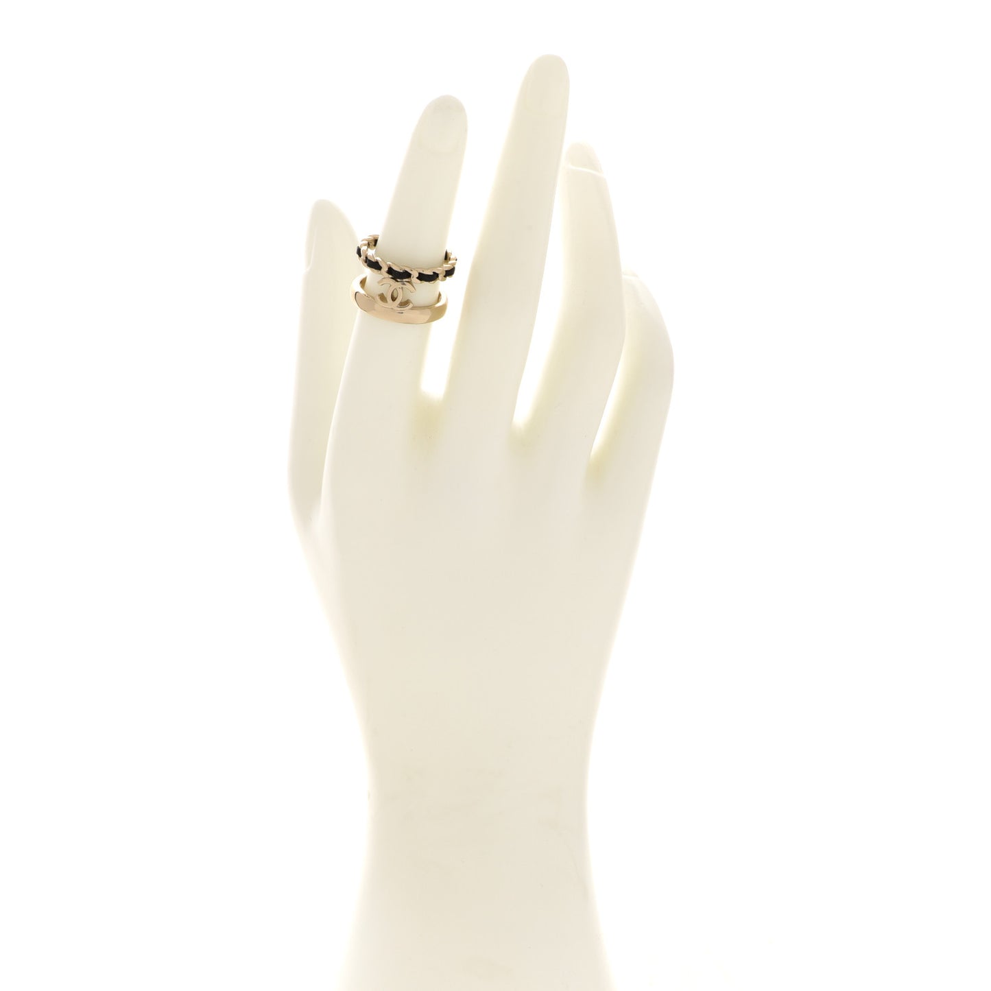 Metal Lambskin CC Ring Gold Black
