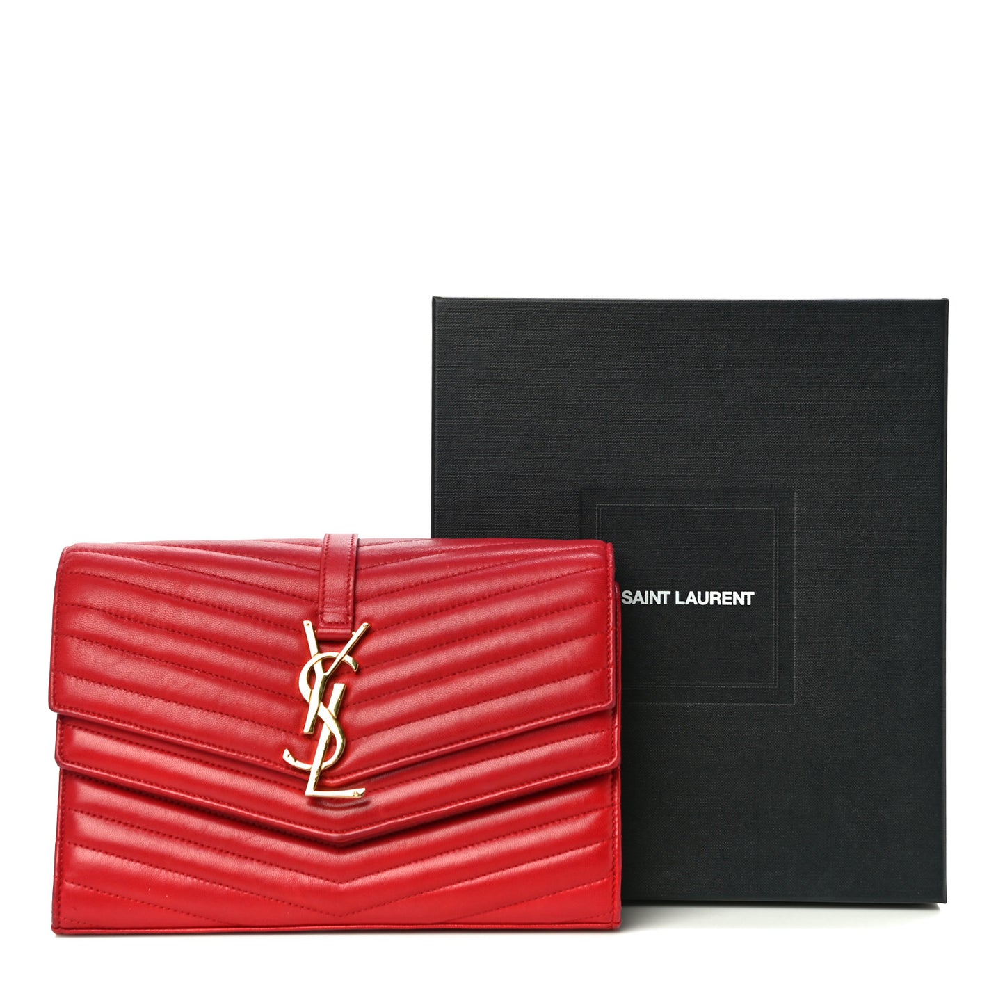 Lambskin Matelasse Chevron Monogram Sulpice Chain Wallet Red