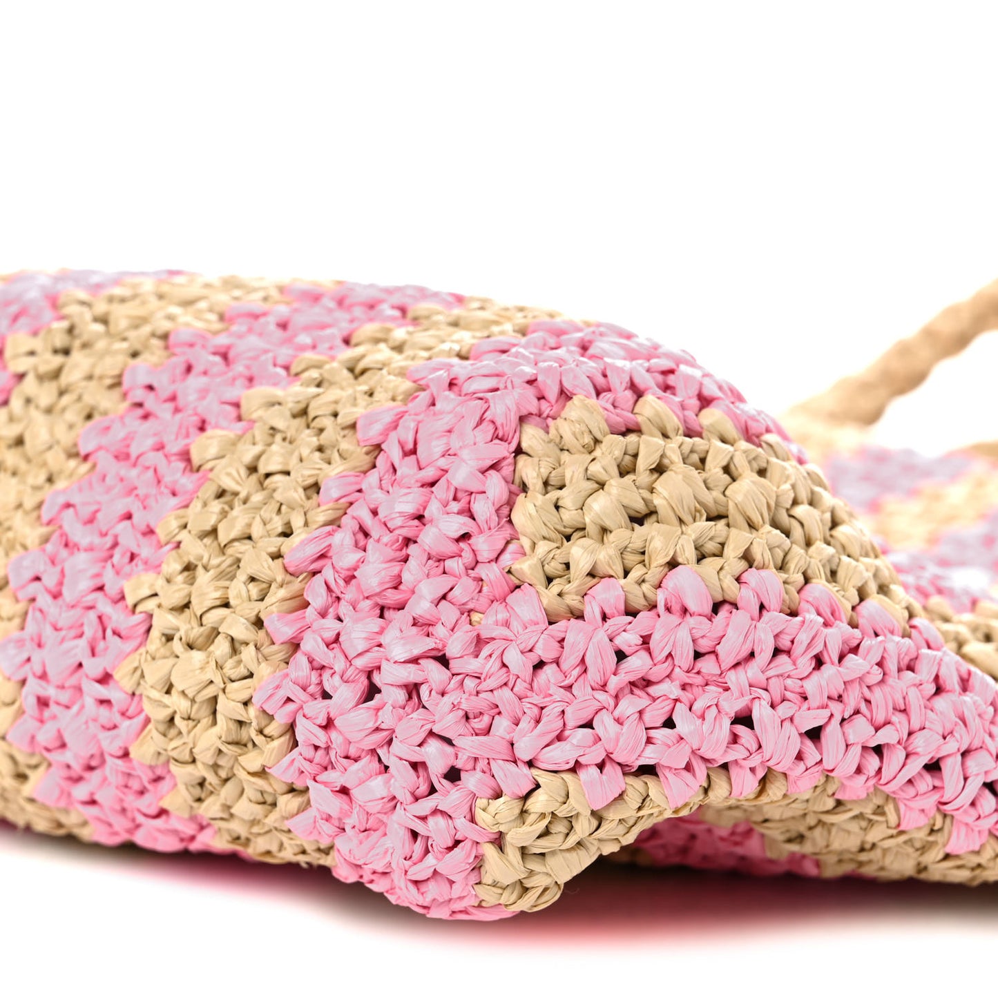 Yarn Raffia Effect Crochet Striped Small Logo Tote Naturale Petalo