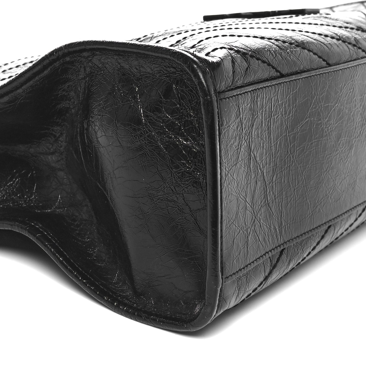 Crinkled Calfskin Matelasse Monogram Large Niki Shopper Tote Black