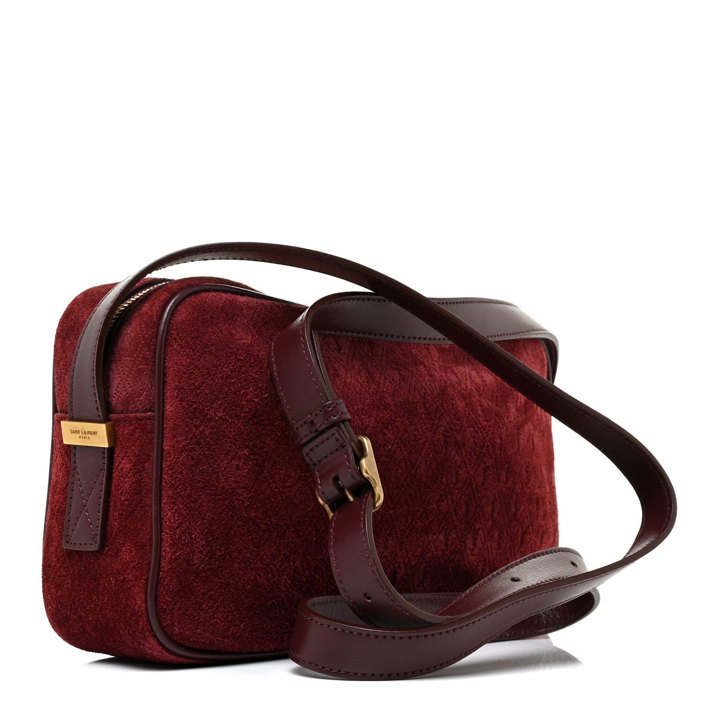 Suede Monogram All Over Camera Bag Burgundy