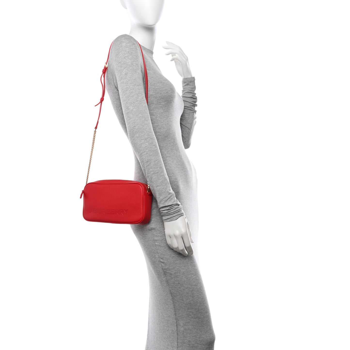 Calfskin Monogram Embossed Small Elongated Camera Bag Red