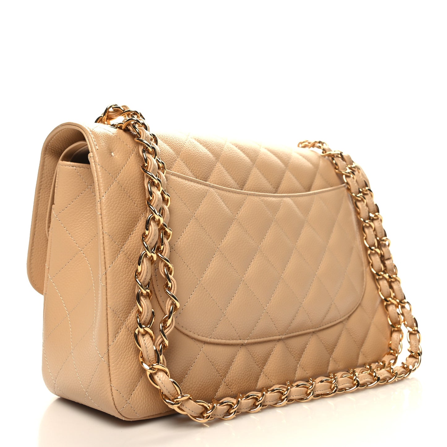 Caviar Quilted Jumbo Double Flap Beige Clair