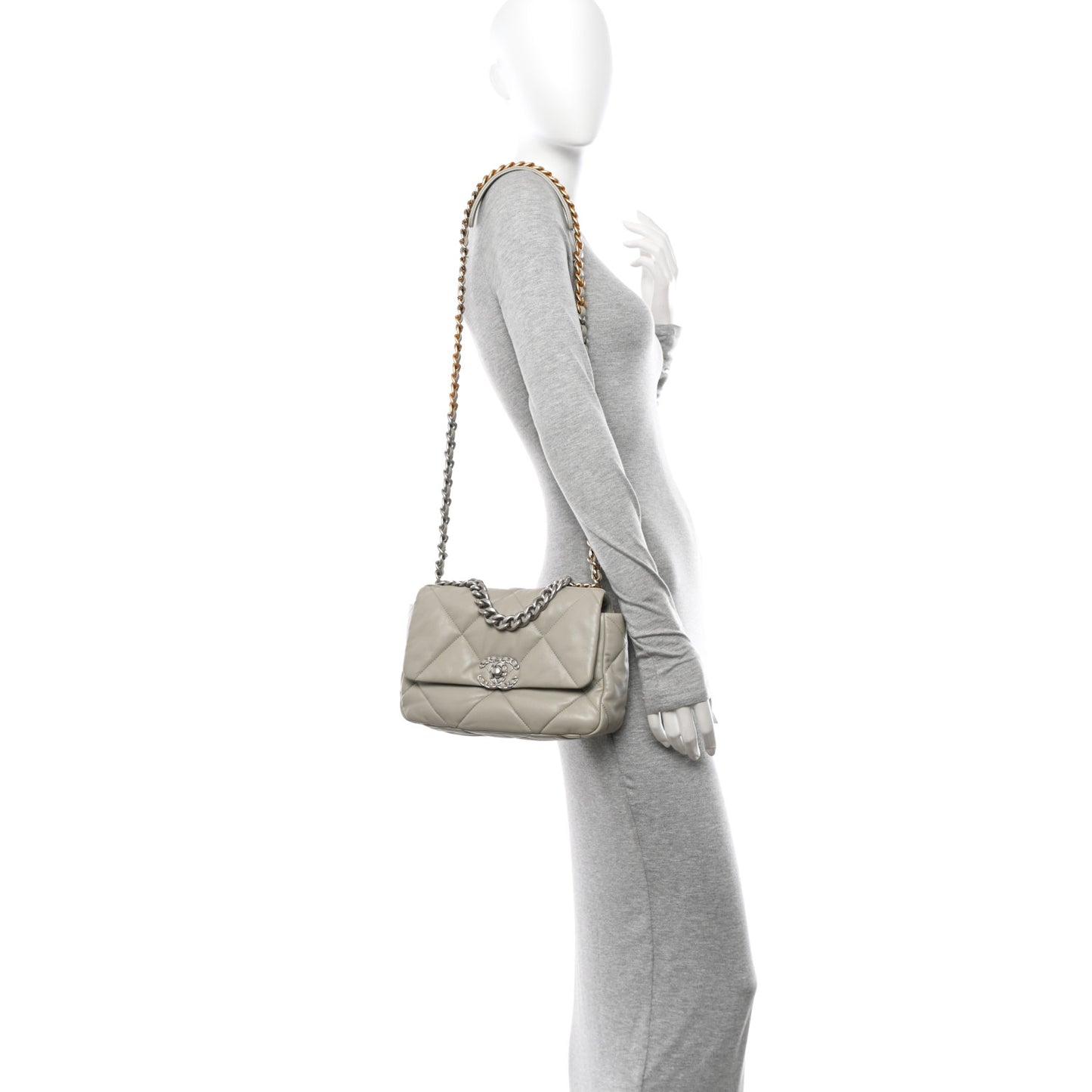 Lambskin Quilted Medium Chanel 19 Flap Light Grey