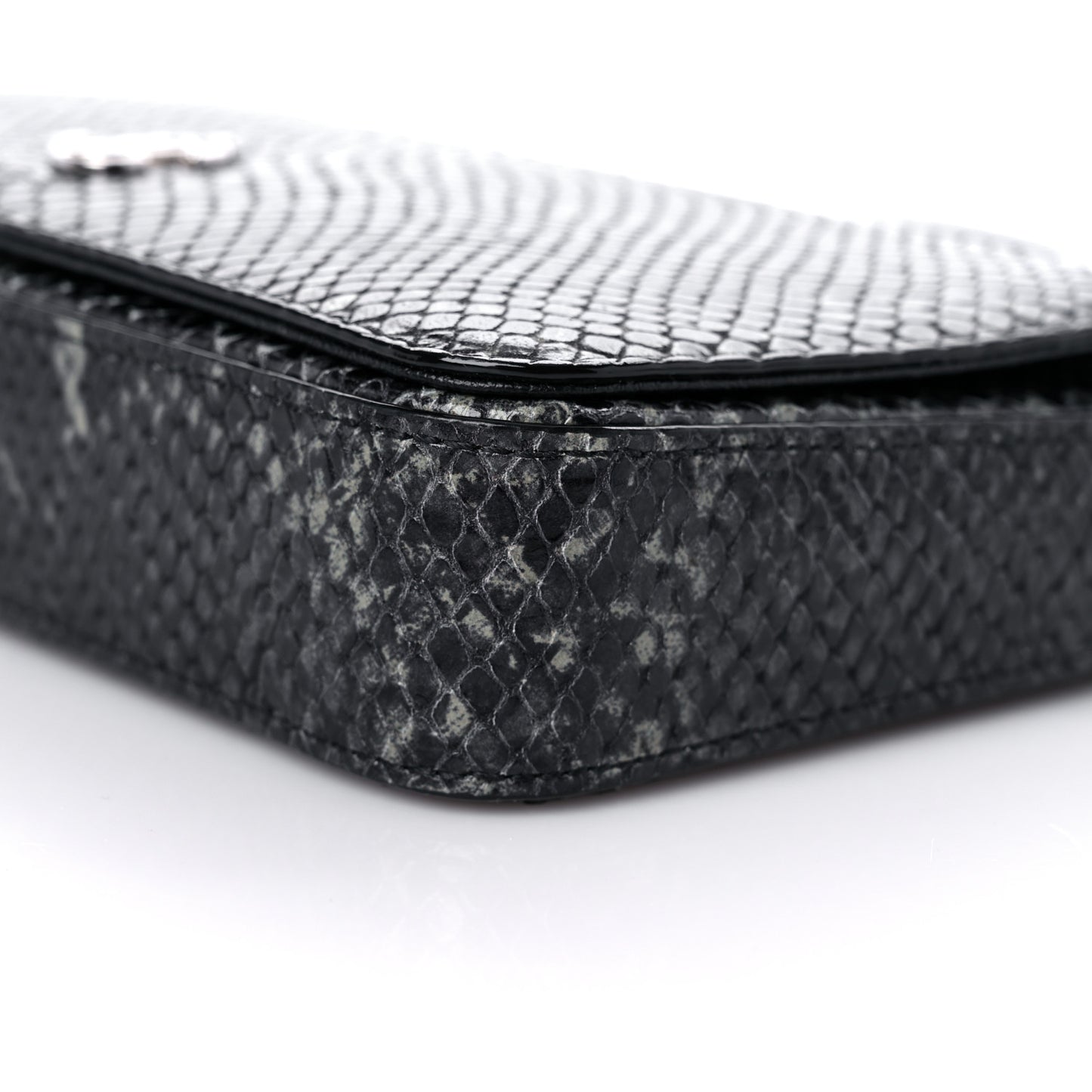 Elaphe Snakeskin Printed Wallet on Chain Anthracite
