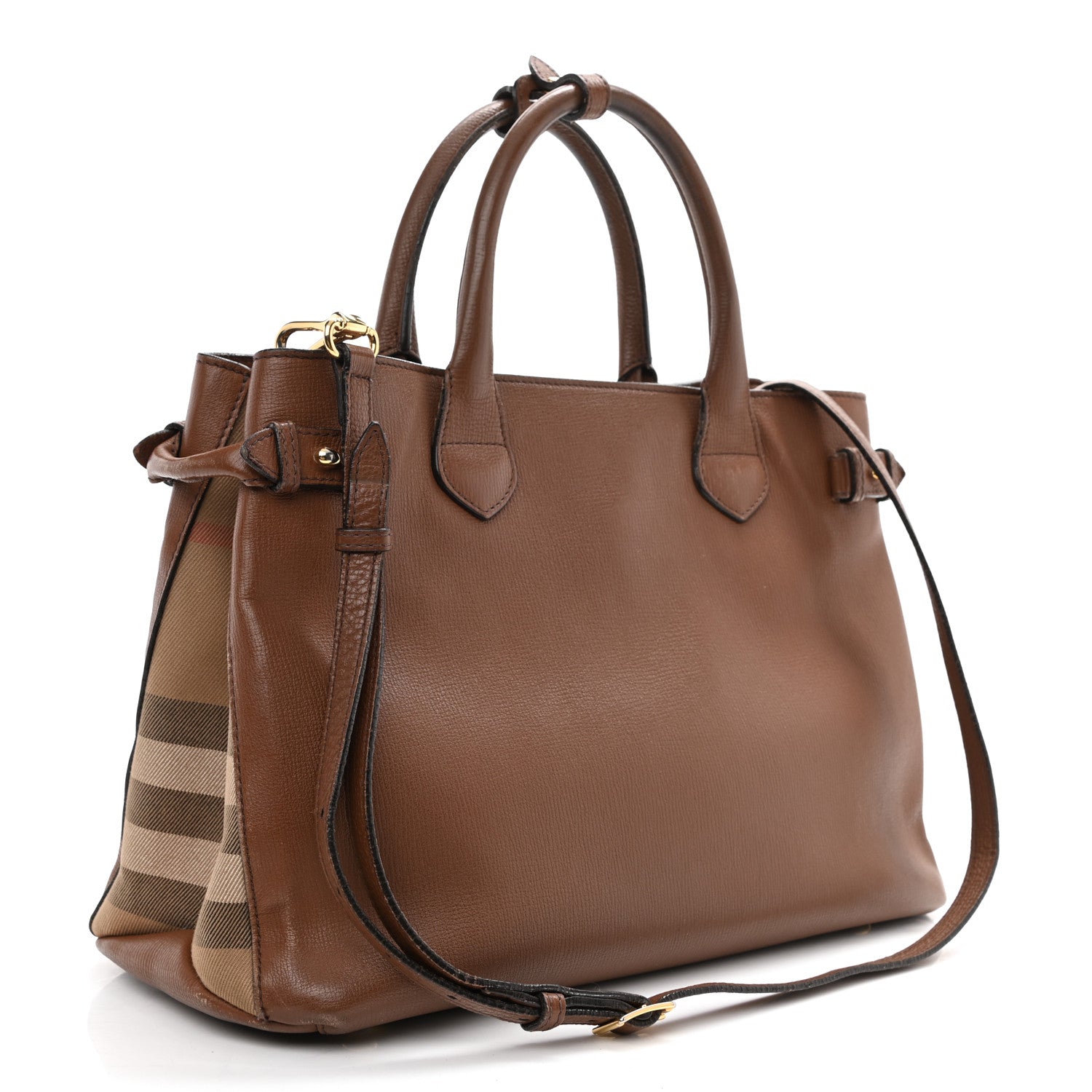 Burberry Grainy Calfskin House Check Medium Banner Tote Tan 3 of 18