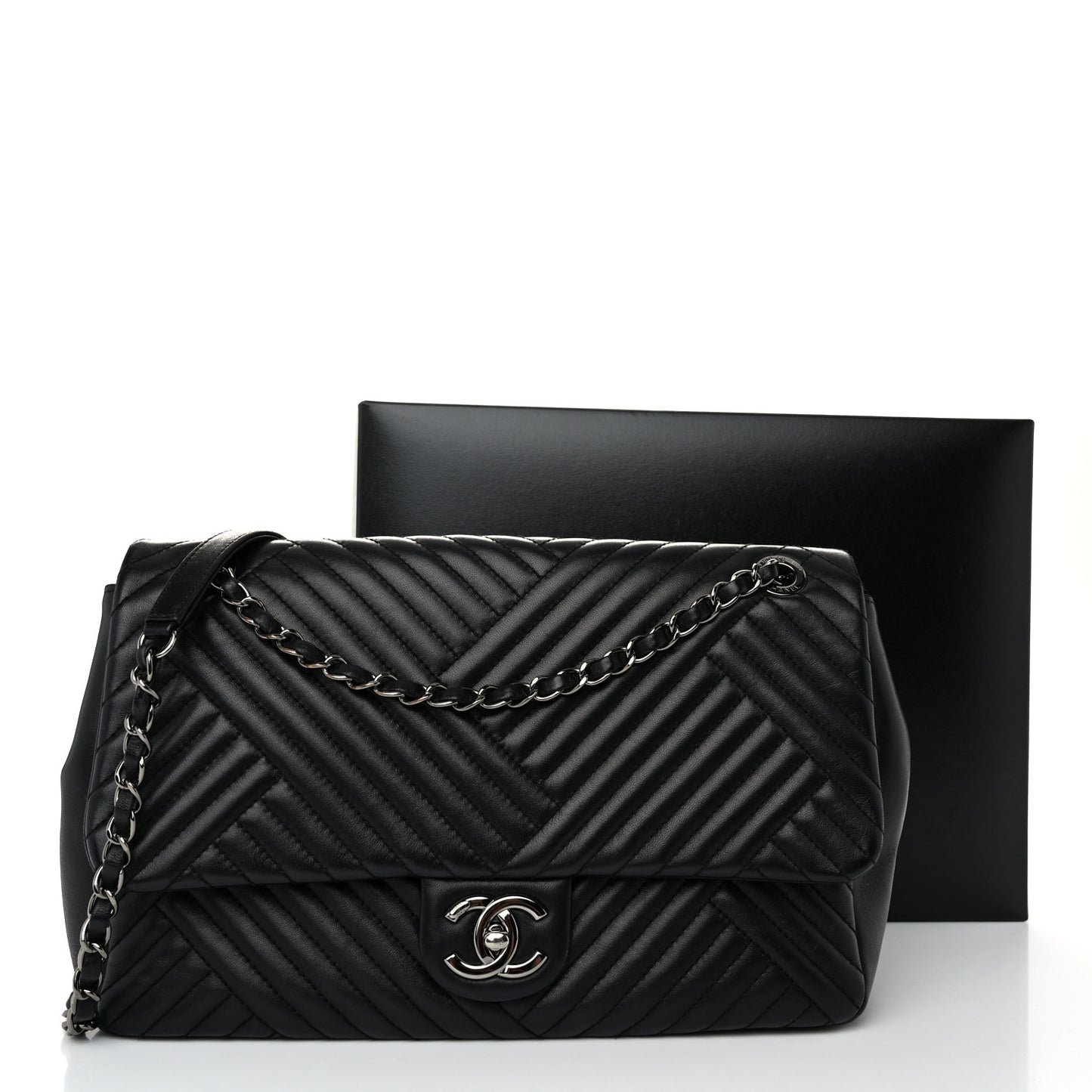 Lambskin Quilted Large CC Crossing Flap Black