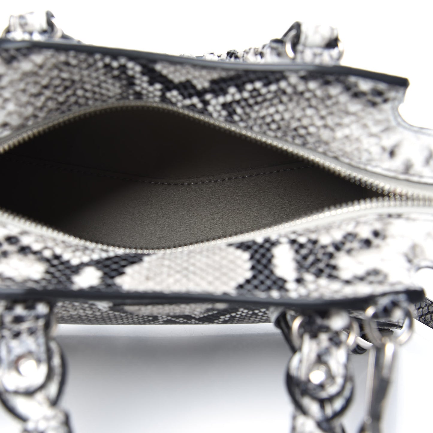 Grained Calfskin Snake Effect Neo Classic Silver Hardware Mini City Black White