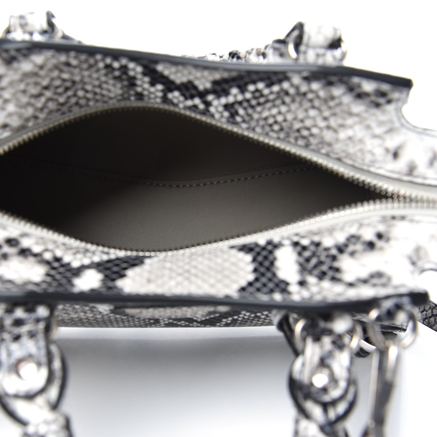 Balenciaga Grained Calfskin Snake Effect Neo Classic Silver Hardware Mini City Black White 5 of 7