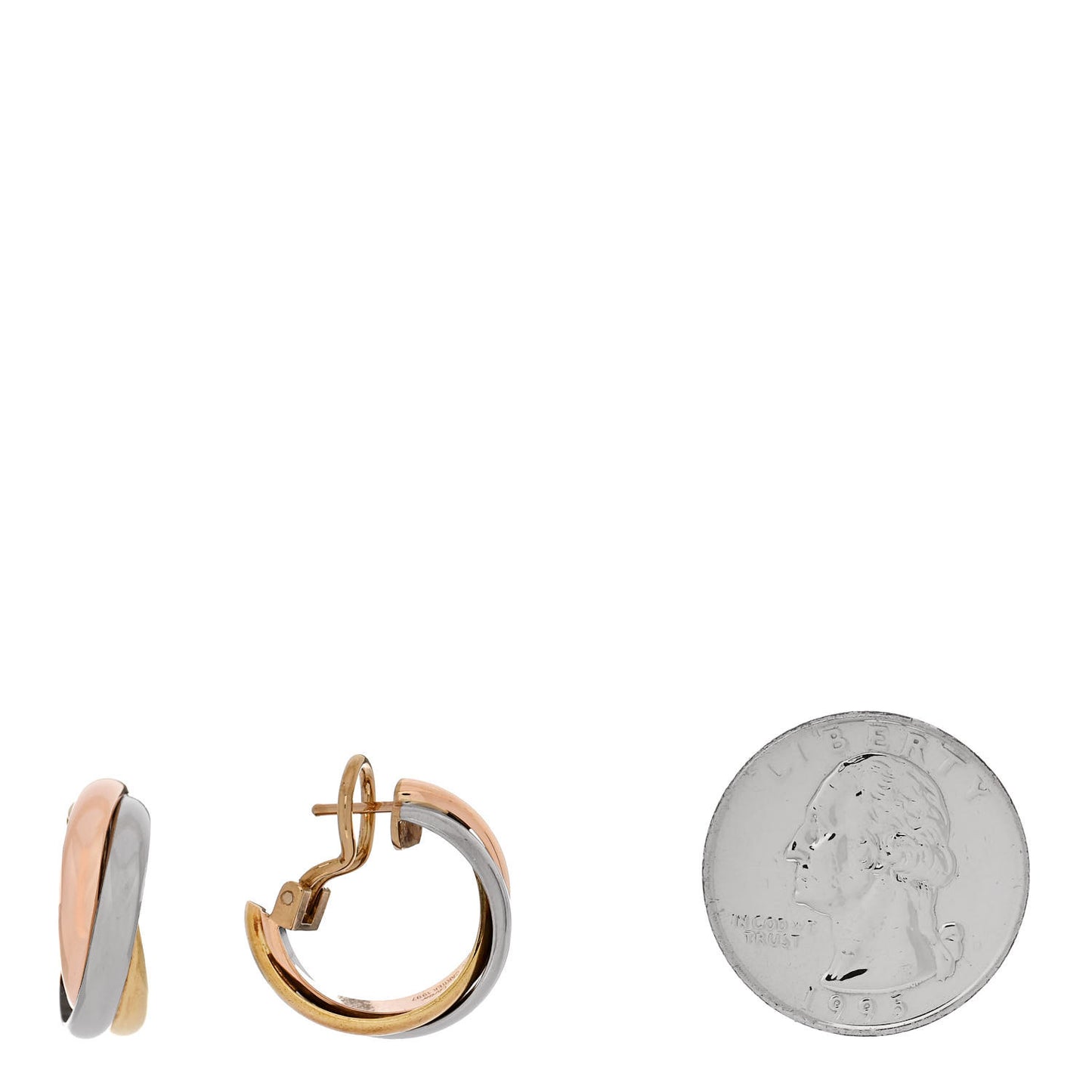 18K Pink Yellow White Gold Classic Trinity Hoop Earrings