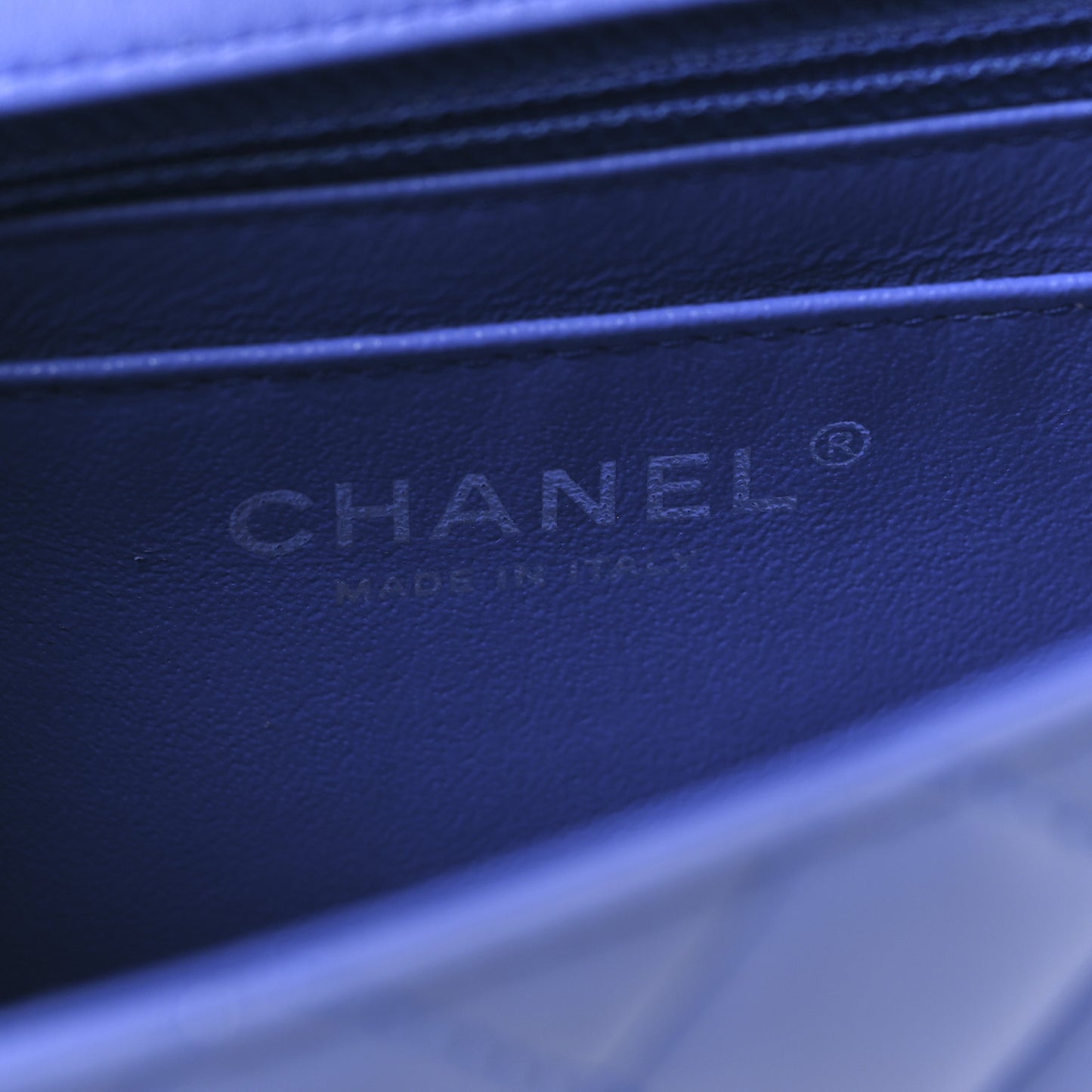 Patent Calfskin Quilted Mini Rectangular Flap Blue